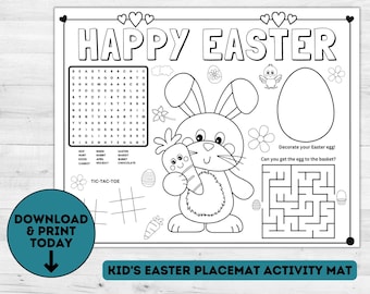 Pagina da colorare di Pasqua / Attività pasquale / Pagina da colorare / Pasqua stampabile / Tovagliette pasquali / Tovaglietta per bambini / Tovaglietta stampabile / Pasqua