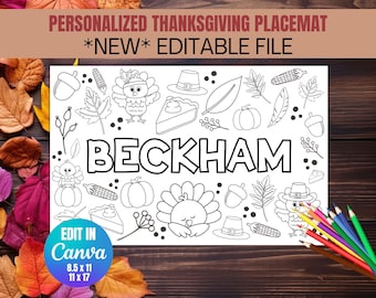 EDITABLE Thanksgiving Placemats for Kids, Personalized Thanksgiving, Kids Thanksgiving Placemats, Kids Table Thanksgiving Paper Placemats