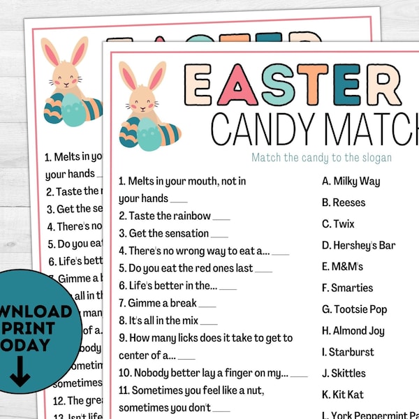 Easter Candy Match Game / Easter Party Games / Printable Easter Games / Easter Activities for Kids / Candy Games / Easter Party / Slogans