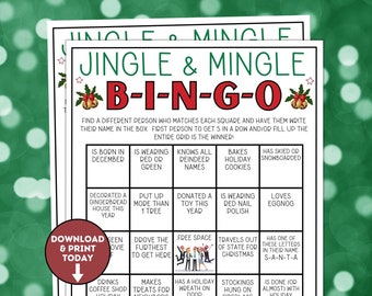 Jingle and Mingle Bingo Jeu de Noël, Trouver quelqu'un qui joue au bingo, Noël Icebreaker, Holiday Office Party, Jingle and Mingle Party
