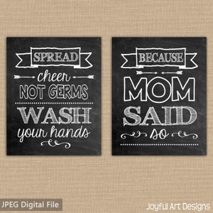 Bathroom Chalkboard Sign. Bathroom Decor Spread Cheer Not Germs Wash Your Hands Mom Said So. Signs for Bathroom. Set of 2 8x10 DIGITAL files