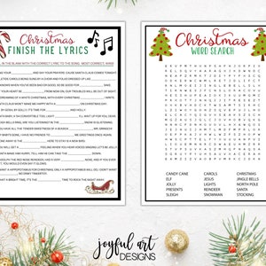 Peut inclure: Deux cartes de jeu de No&euml;l imprimables. La premi&egrave;re carte est un jeu de "Finir les paroles" avec 16 paroles de chansons de No&euml;l &agrave; compl&eacute;ter. La deuxi&egrave;me carte est un jeu de mots crois&eacute;s de No&euml;l avec une liste de 14 mots de No&euml;l &agrave; trouver.