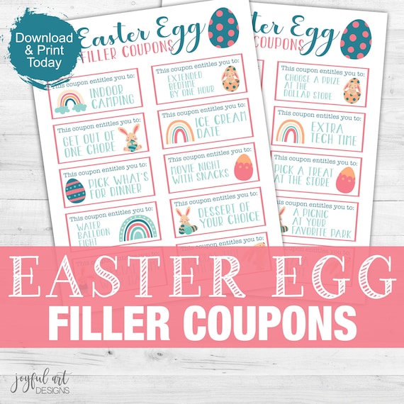 Easter Egg Filler Coupons / Easter Egg Fillers / Egg Fillers for kids / Easter Egg Hunt / Easter Egg Prizes / Easter Coupons / Easter Tokens