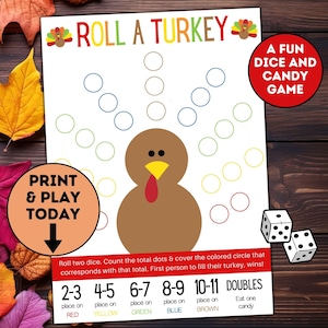 Thanksgiving Games for Kids / Thanksgiving Kids Table Game - Roll A Turkey Game / Holiday Games / Thanksgiving Games for School Parties