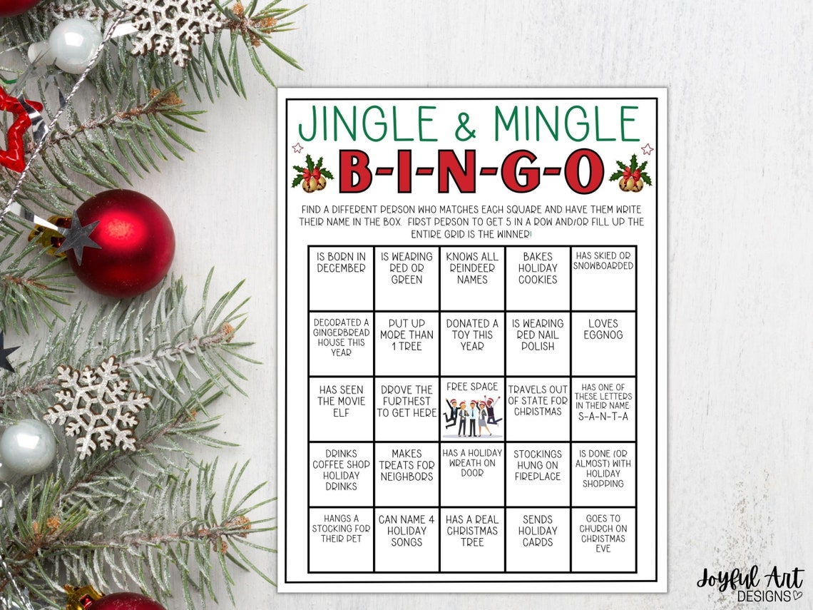 Jingle and Mingle Bingo Christmas Game, Find Someone Who Bingo Game ...