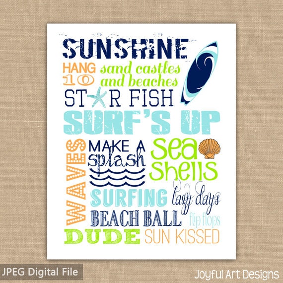 Beach Theme Nursery Wall Art PRINTABLE Signs. Beach Subway Art.