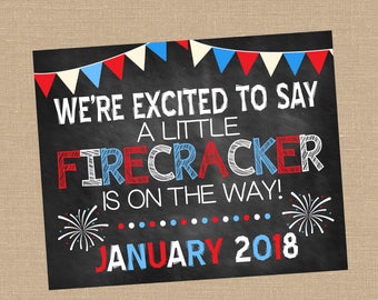4th of July Pregnancy Announcement. We&#39;re Excited a Firecracker is on way. Patriotic pregnancy Photo Prop. Summer Announcement. DIGITAL file