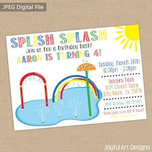 Splash Pad Party Invitation. Park Birthday Party Invite. Party Decor Kid Birthday. Summer Party. Splish Splash Water Party 5x7 DIGITAL file.