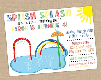 Splash Pad Party Invitation. Park Birthday Party Invite. Party Decor Kid Birthday. Summer Party. Splish Splash Water Party 5x7 DIGITAL file.