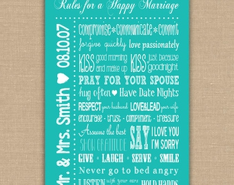 Rules for a Happy Marriage Sign PRINTABLE. Custom Wedding Gift.  Personalized Wedding Anniversary Gift. Bedroom decor. DIGITAL file
