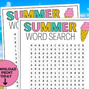 Word Search Summer Game / Summer Party Game / Printable Summertime Game / Summer Activities for Kids & Adults / Beach Game / Pool Party