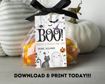 Printable Halloween Boo Treat Tags Halloween Favor Gift Tags Trick Or Treat Favor Tags Classroom Halloween Party Tags Instant Download