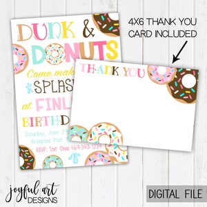 Dunk and Donuts Birthday Invitation. Donut Party Invitations. Donut Boy Birthday. Donut Party Supplies. Printable Invitations & Thank You image 6