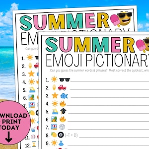 Emoji Pictionary Summer Game / Summer Party Game / Printable Summertime Game / Summer Activities for Kids & Adults / Beach Game / Pool Party