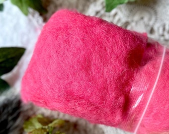 2 oz Candy Pink Felting Wool No. 53 - Needle Felting, Felting Supplies, Bulk Wool, Corriedale Crafting Felt Supplies Scrapbooking