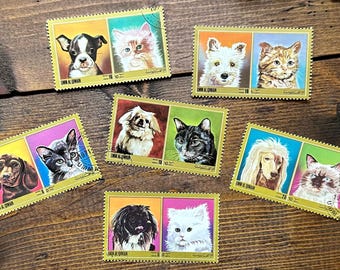 Set of 6 Vintage Dog Stamps, Vintage Stamps, Animal Stamps, Postage Stamps, Wildlife Stamps, Used Stamps, Scrapbooking Supplies