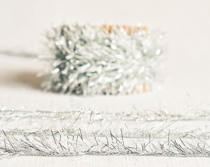 Tinsel Twine in Aquamarine 6 Yards Blue Aqua Silver Metallic Ribbon Cord Fringe Garland