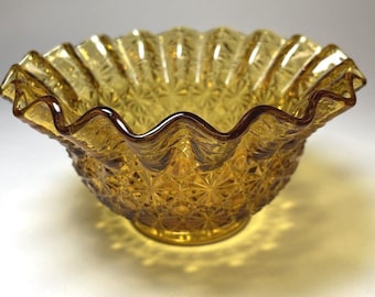 Vintage Fenton Daisy Button Amber Candy Bowl Ruffle Rim 6"