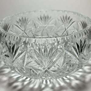 Vintage Bohemia Crystal Bowl Pinwheels and Fans Hand Cut Czechoslovakia 7 5/8&quot;