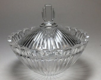 Mikasa Marquette Art Deco Lidded Crystal Candy Dish 4.25”