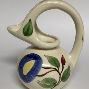 Vintage Purinton Slipware Honey Pourer Morning Glory Pattern 1950's Pitcher 6.5"