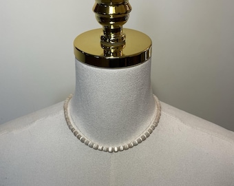 Vintage White Glass Beaded Necklace Opalescent 15”