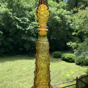 Empoli Genie Bottle Decanter Vintage Amber Glass Italian Hobnail Stopper 18.25&quot;