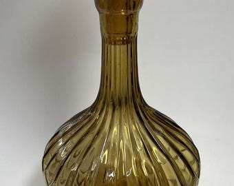 Amber Diamond Point Decanter Glass Bottle with Stopper Mid Century Modern Italy
