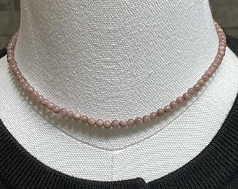 Vintage Rose Moonstone Bead Necklace Dusty Purple Color 14”