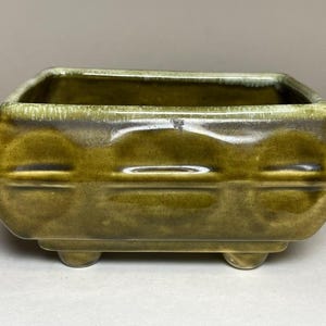 Vintage California Pottery Planter 556 Green Brown Footed Ceramic 6.25”