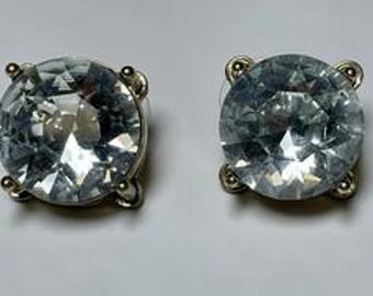 Large Rhinestone Clear Stud Earrings 3/4” Faceted Faux Diamond Stone
