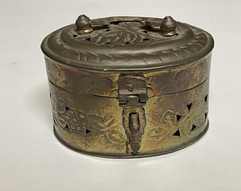 Vintage Brass Cricket Box Potpourri or Trinket Box Patina Flowers