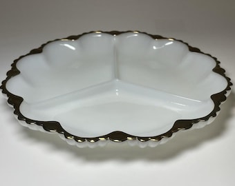Vintage Fire King Anchor Hocking Milk Glass 3 Sectioned Divided Plate 10”