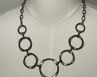 Metal Ring Necklace Brutalist Raw Metal Silvertone Handmade 21”