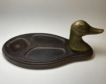 Brass Duck Head Wood Men's Valet Dresser Tray 12”