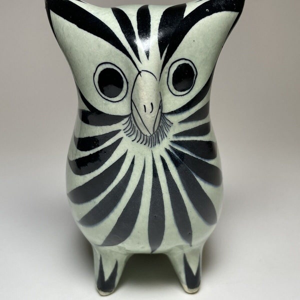 Vintage Tonala Owl Figurine Ceramic Signed RS Mexico 5”