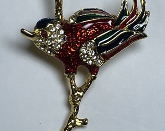 Vintage Giovanni Woodpecker Pin Brooch Red Enamel Bird 1.75”