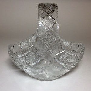 Imperlux Pear Etched Lead Crystal Basket Bowl 7”
