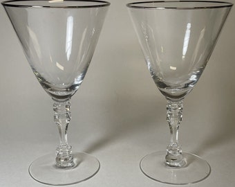 Tiffin Franciscan Montclair Platinum Trim 7" Tall Water Goblets 17651 Set Of 2