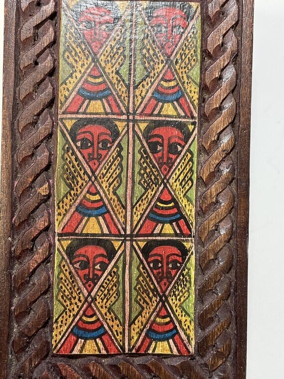 Ethiopian Amharic Wooden Box Hand Painted & Carve… - image 5