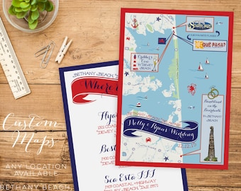 Custom Wedding MAP-Any Location Available-Bethany Beach Delaware Map Pictured-Destination Wedding, City Map- Wedding Map for out of town bag