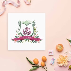 Bespoke Watercolor Crest, Wedding Crest, Custom Monogram, Hand Painted Invitation, Wedding Stationery, Heraldry, Family Crest, Save the date