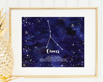 Cancer Wall Art, Téléchargement instantané, Constellation du zodiaque, Printable Wall Art, Home Decor, Astrology Decor, Cadeaux pour elle, Cancer Zodiac Print