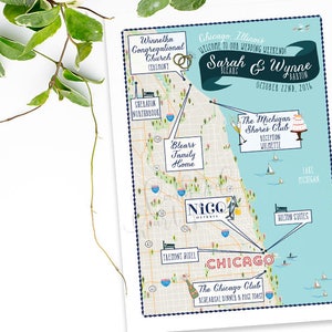 Custom Wedding MAP-Any Location Available-Chicago Area Map-Destination Wedding, City Map- Wedding Itinerary, Direction, out of town bags