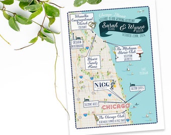 Custom Wedding MAP-Any Location Available-Chicago Area Map-Destination Wedding, City Map- Wedding Itinerary, Direction, out of town bags