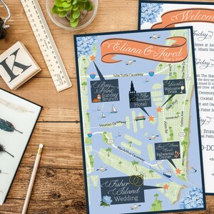 Custom Wedding MAP- Any Location Available- Miami Beach Map Pictured- Destination Wedding, City Map- Wedding Map Great for Out of Town Bags
