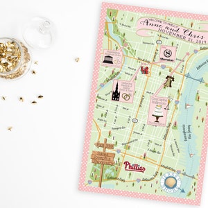 Custom Wedding MAP- Any Location Available-Philadelphia, Pennsylvania Map Pictured- Destination Wedding, City Map- Wedding Map Directions