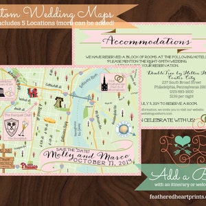 Custom Wedding MAP Any Location Available-Philadelphia, Pennsylvania Map Pictured Destination Wedding, City Map Wedding Map Directions image 2