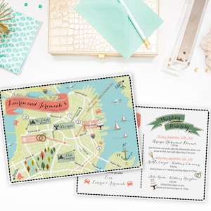 Custom Wedding MAP- Any Location Available- Boston, MA Map Pictured- Custom Illustrated Wedding Map- Custom Map for Out of Town Bags- Maps