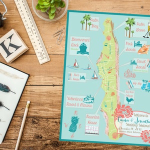 Custom Wedding MAP- Any Location Available-Harbour Island, Bahamas Map Pictured- Destination Wedding, Tropical Wedding-Custom Wedding Map